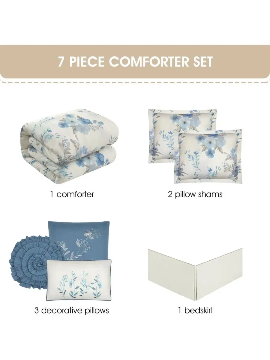 Комплект постельного белья Karly Floral, 7 предметов, Queen Stratford Park — изображение 3 из 7, синий