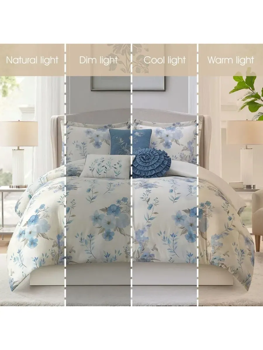 Комплект постельного белья Karly Floral, 7 предметов, Queen Stratford Park — изображение 4 из 7, синий