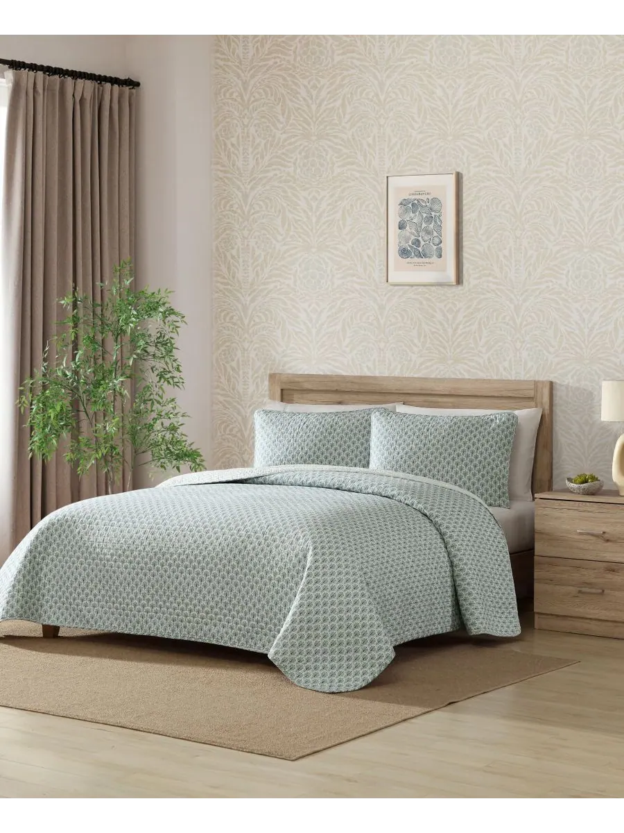 Двусторонний комплект постельного белья Coastal Batik из 3 предметов, размер Full/Queen Tommy — изображение 2 из 9, зеленый