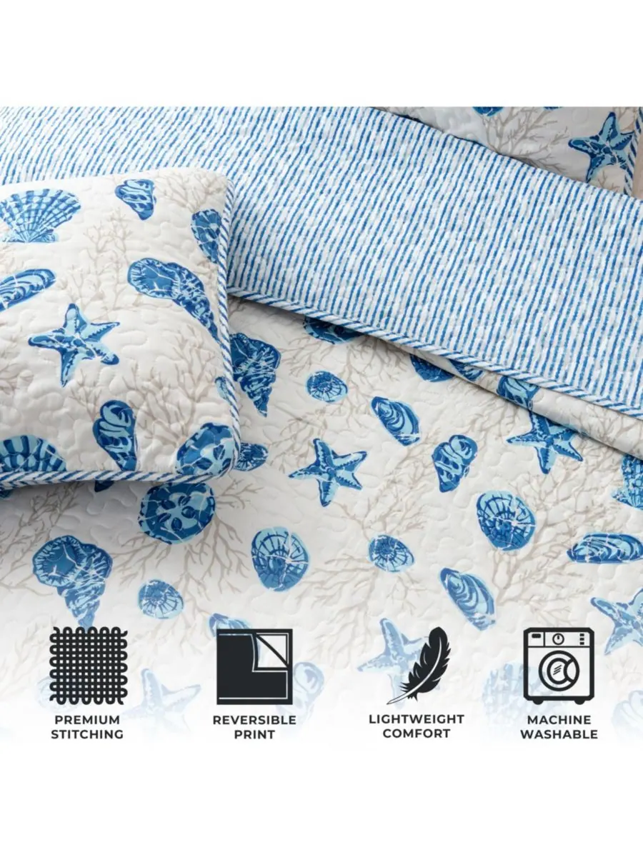 Комплект постельного белья из микрофибры Coastal с наволочками Linery & Co, Blue shells, Twin/Twin — изображение 3 из 4