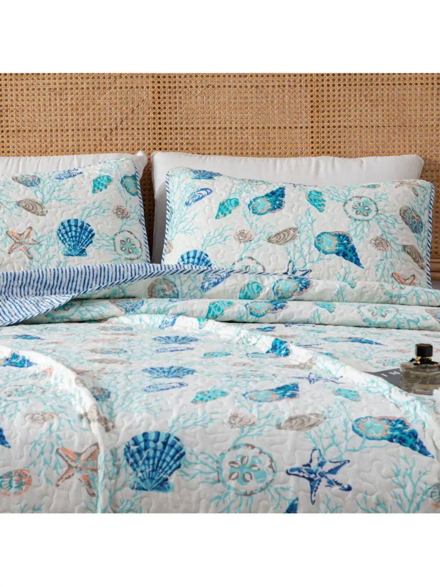Комплект постельного белья из микрофибры Coastal с наволочками Linery & Co, Blue coral, Twin/Twin XL — изображение 2 из 6