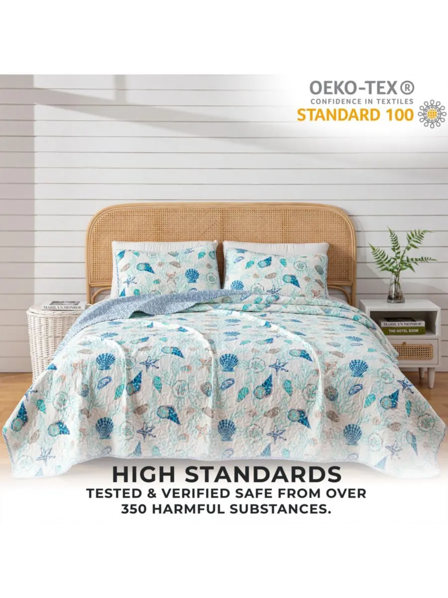 Комплект постельного белья из микрофибры Coastal с наволочками Linery & Co, Blue coral, Twin/Twin XL — изображение 4 из 6