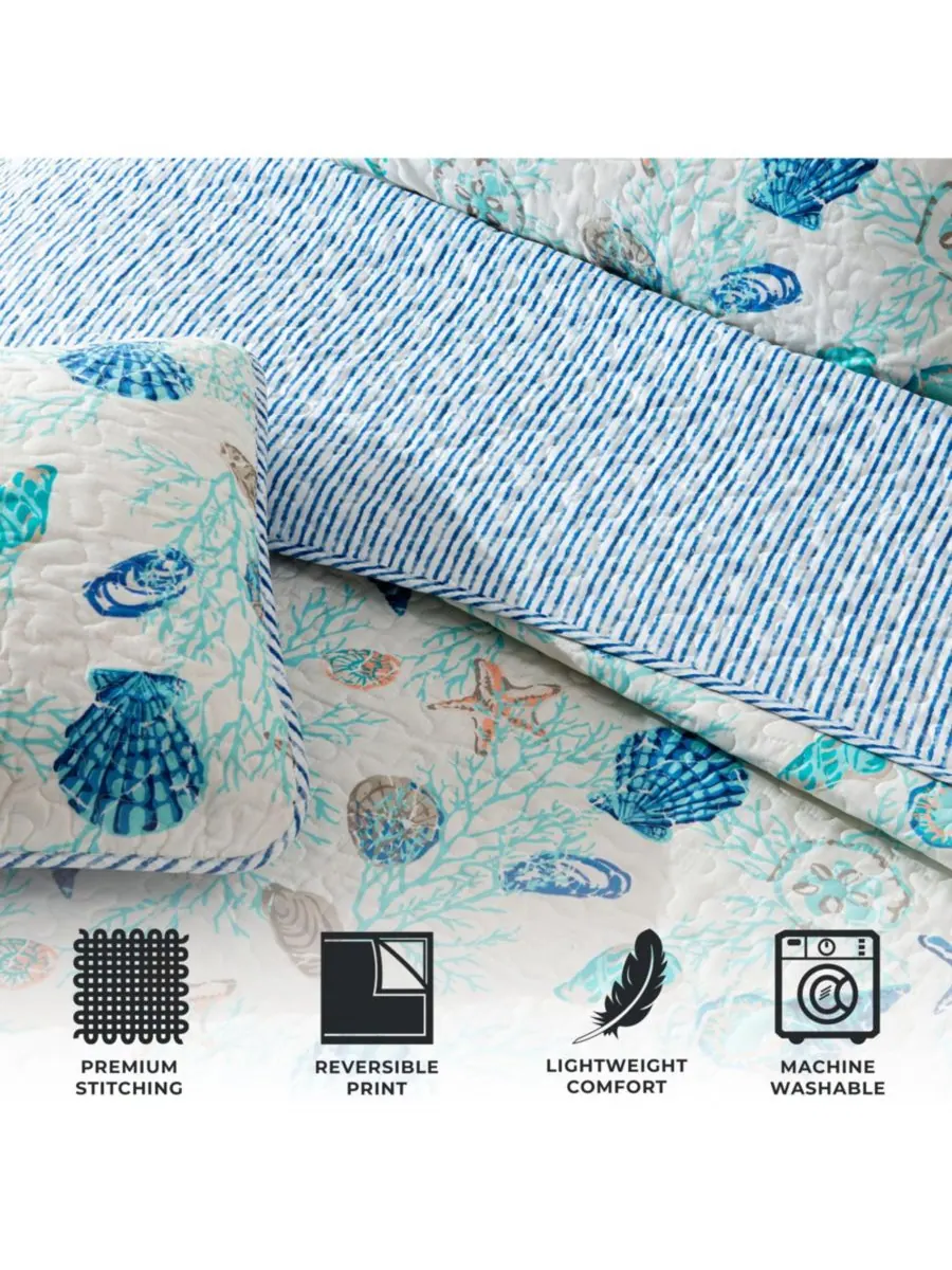 Комплект постельного белья из микрофибры Coastal с наволочками Linery & Co, Blue coral, Twin/Twin XL — изображение 5 из 6