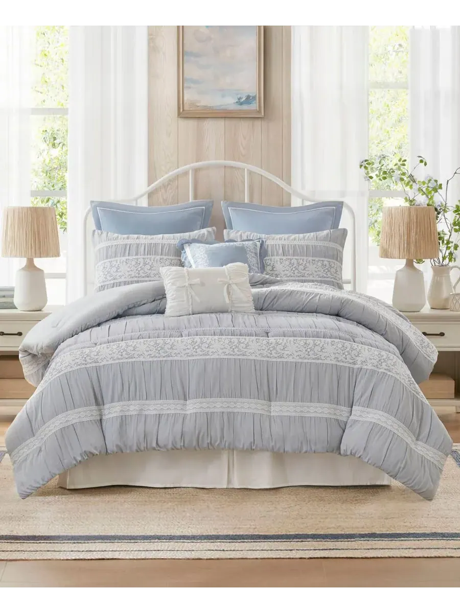 Комплект постельного белья Perryn Jacquard из 7 предметов, размер Queen Madison Park — изображение 1 из 10, синий