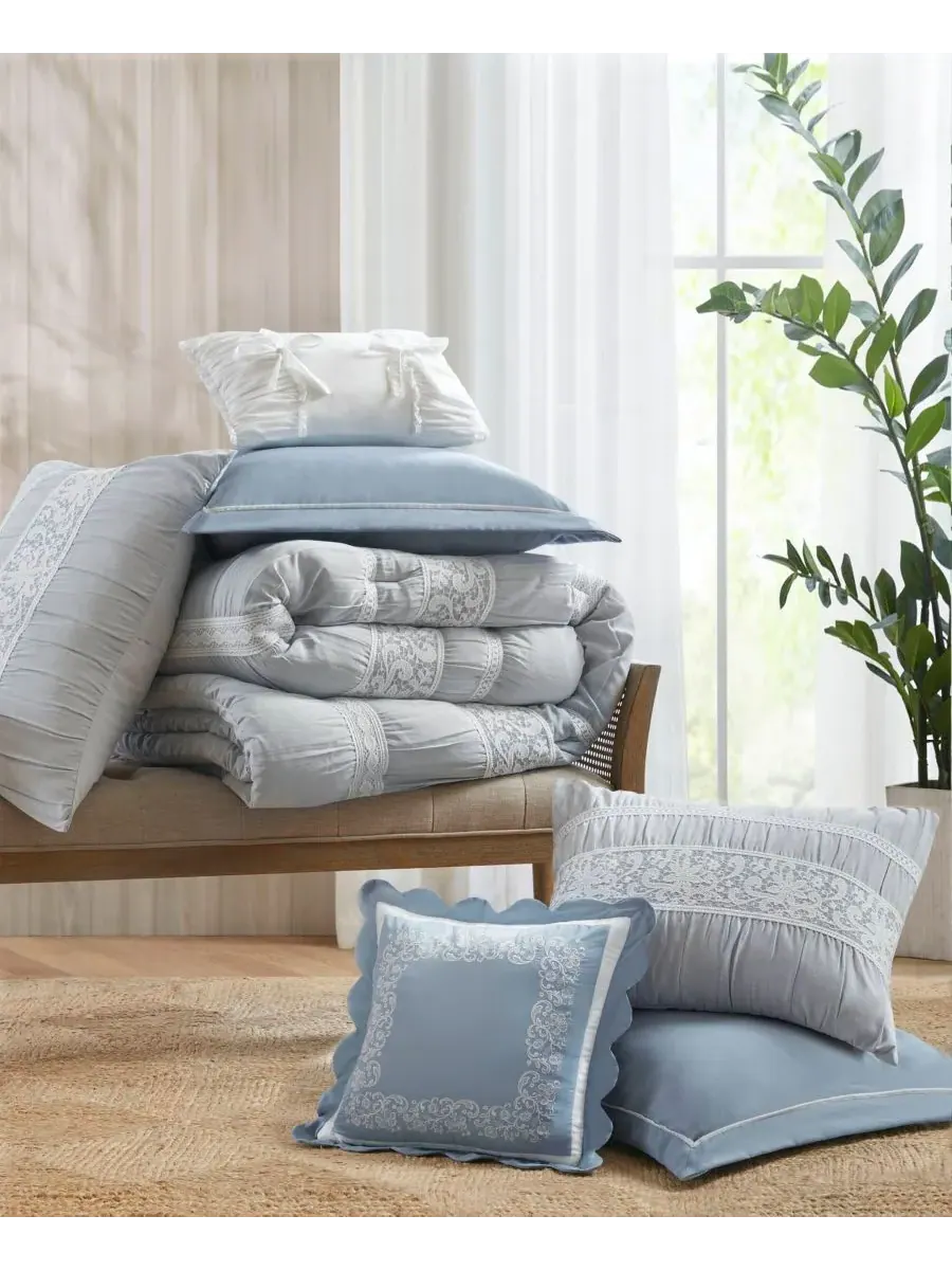 Комплект постельного белья Perryn Jacquard из 7 предметов, размер Queen Madison Park — изображение 9 из 10, синий