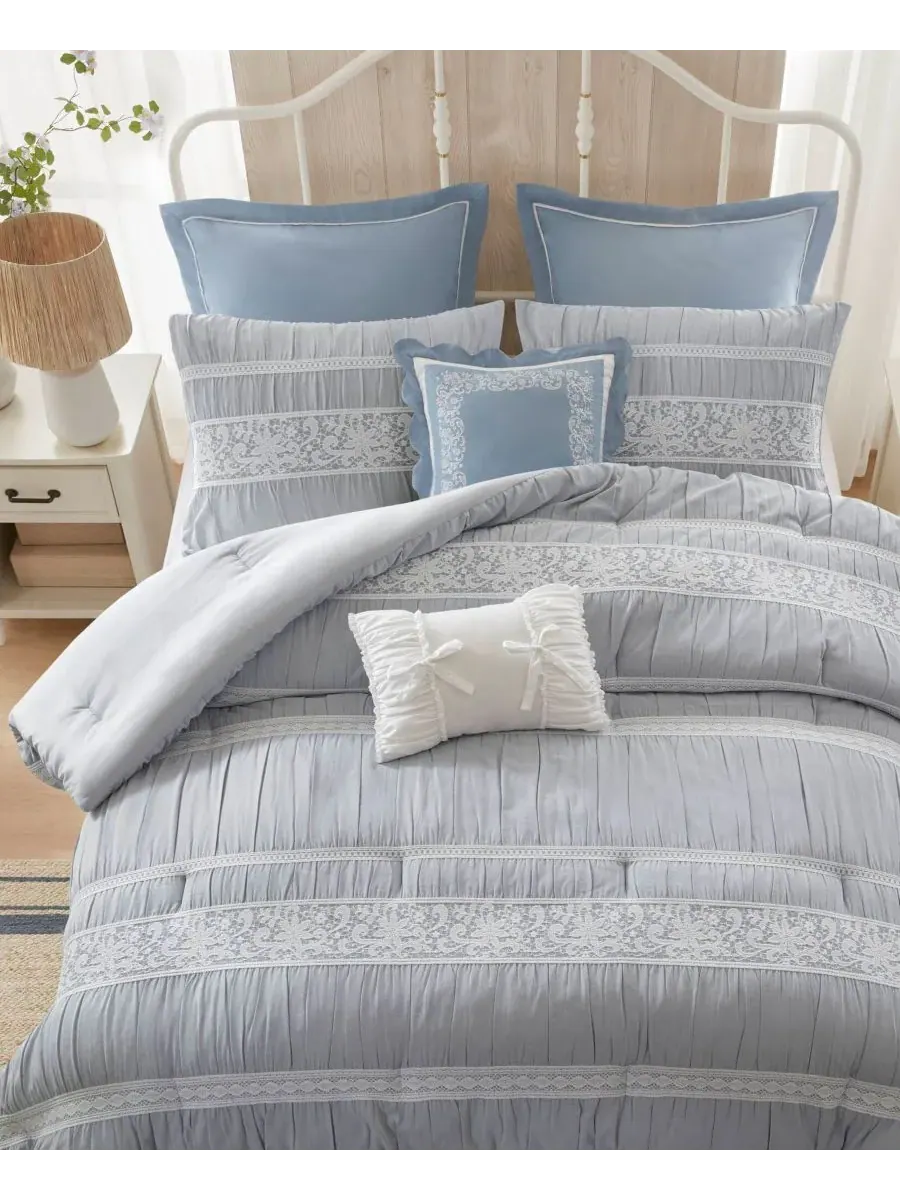 Комплект постельного белья Perryn Jacquard из 7 предметов, размер Queen Madison Park — изображение 10 из 10, синий