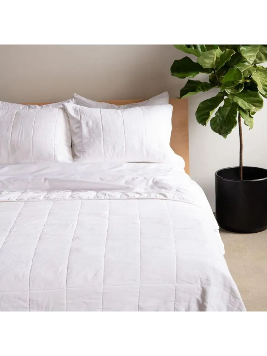 Комплект стеганый из французского льна, 3 предмета, Twin/Twin XL Bokser Home — белый