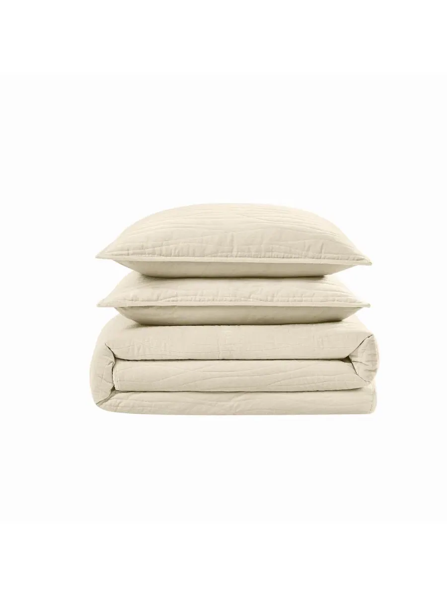 Комплект стеганого покрывала Wavy Cotton Matte Velvet Royal Velvet — изображение 4 из 5, бежевый