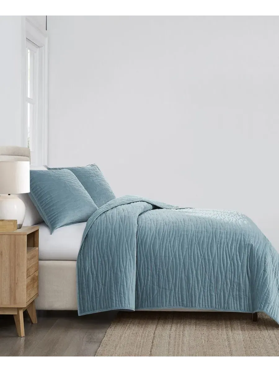 Комплект стеганого покрывала Wavy Cotton Matte Velvet Royal Velvet — изображение 2 из 6, синий