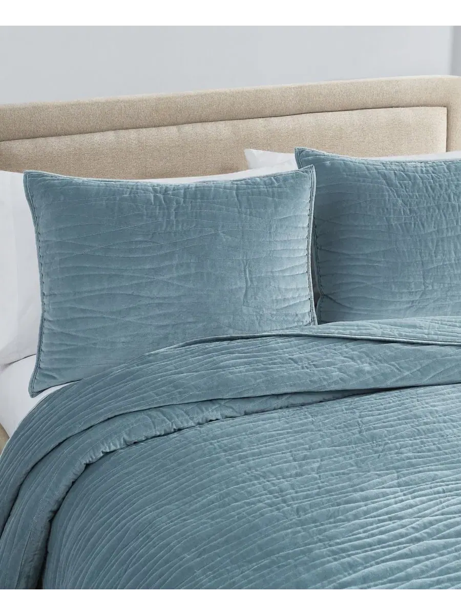 Комплект стеганого покрывала Wavy Cotton Matte Velvet Royal Velvet — изображение 3 из 6, синий