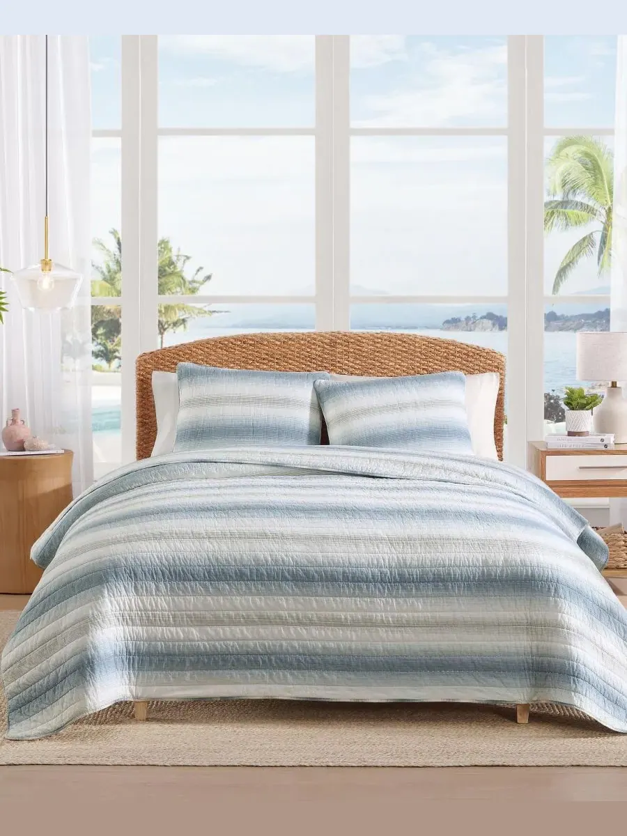 Комплект стеганых одеял Prima Island Stripe Cotton Reversible 3-Pc. King Tommy Bahama Home — изображение 1 из 7, синий