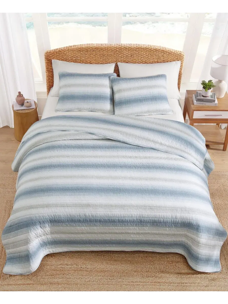 Комплект стеганых одеял Prima Island Stripe Cotton Reversible 3-Pc. King Tommy Bahama Home — изображение 3 из 7, синий