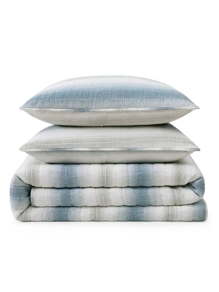 Комплект стеганых одеял Prima Island Stripe Cotton Reversible 3-Pc. King Tommy Bahama Home — изображение 6 из 7, синий