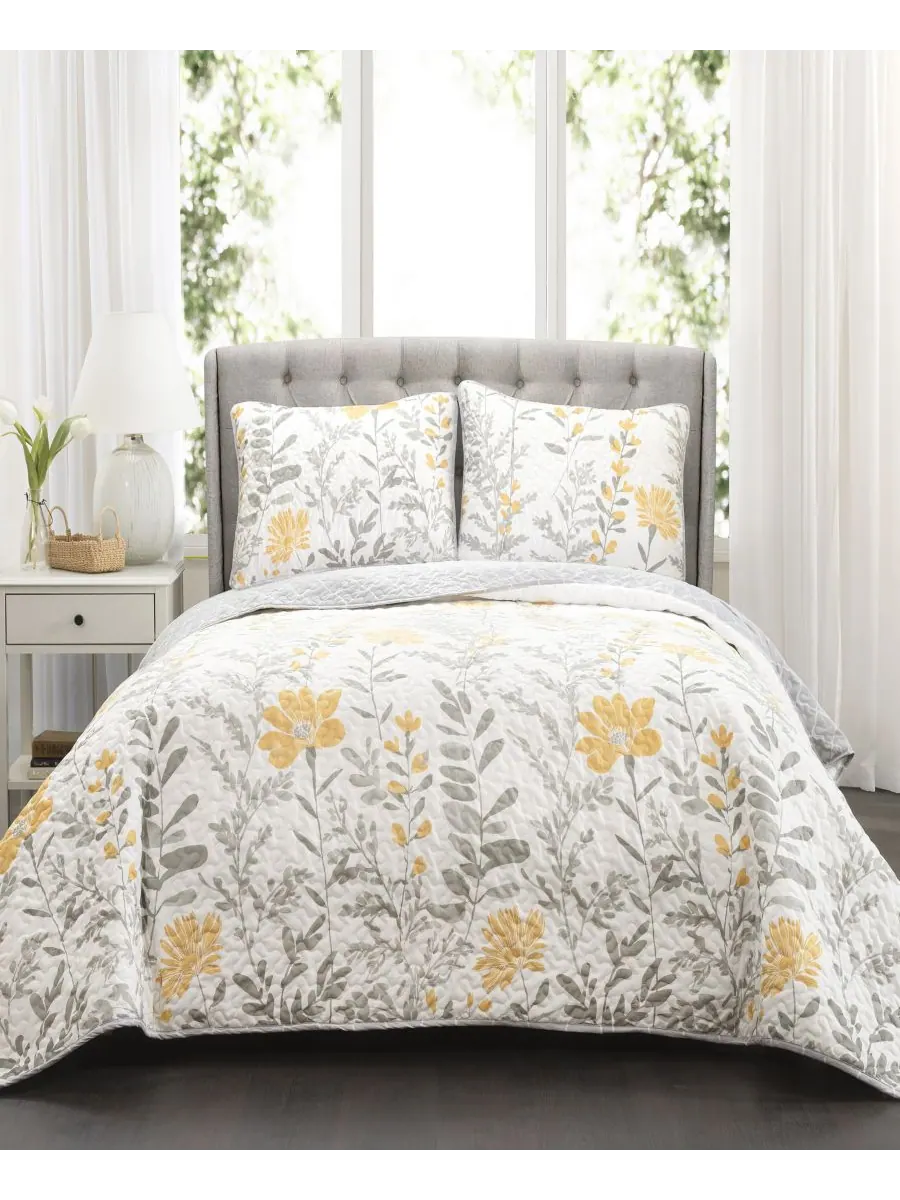 Комплект постельного белья Aprile Floral, 3 предмета, двусторонний, размер Full/Queen Lush Décor — изображение 1 из 5, желтый
