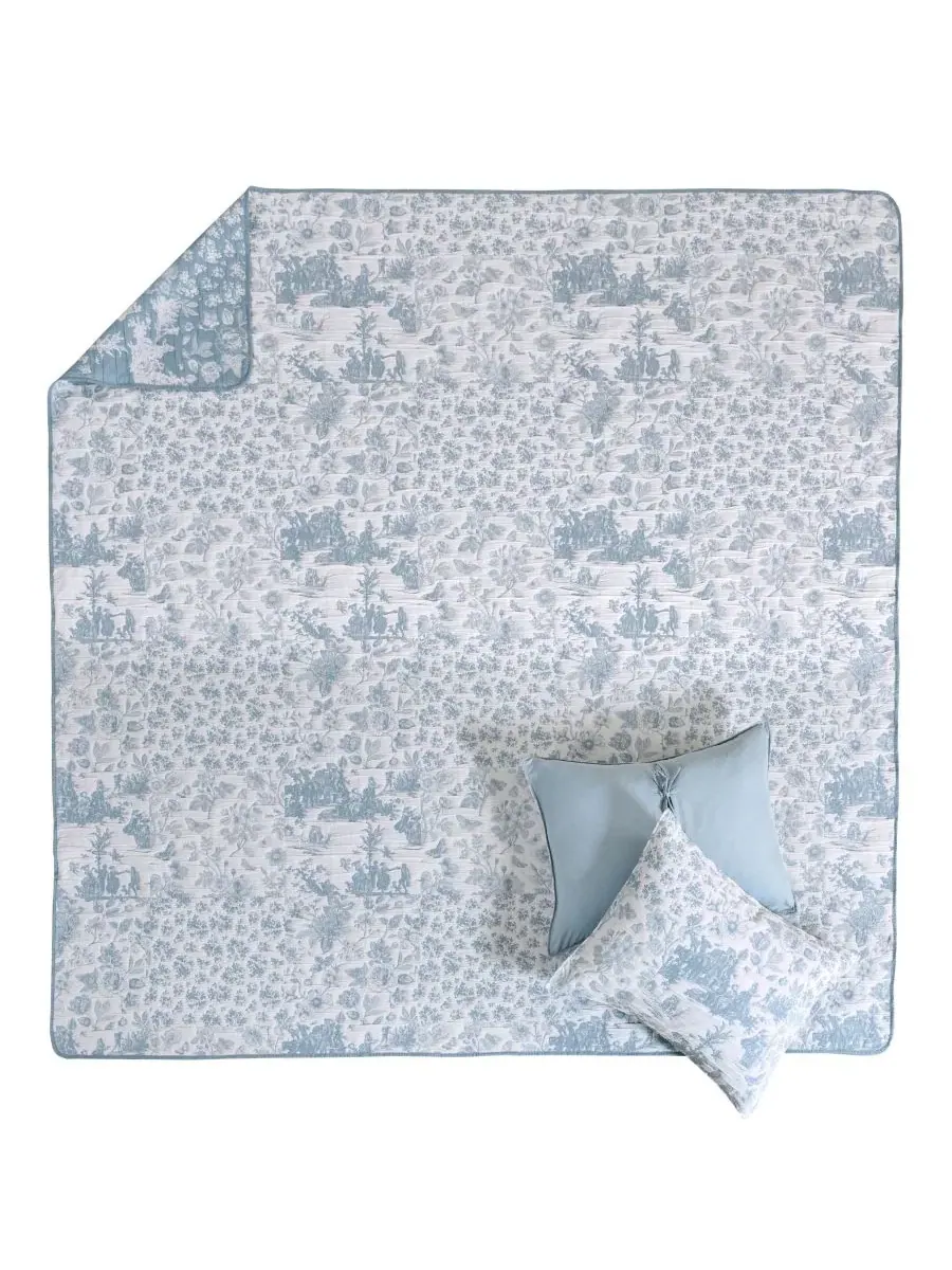 Покрывало-комплект с наволочками, 2 предмета, Patchwork Toile Greenland Home Fashions — изображение 3 из 5, синий