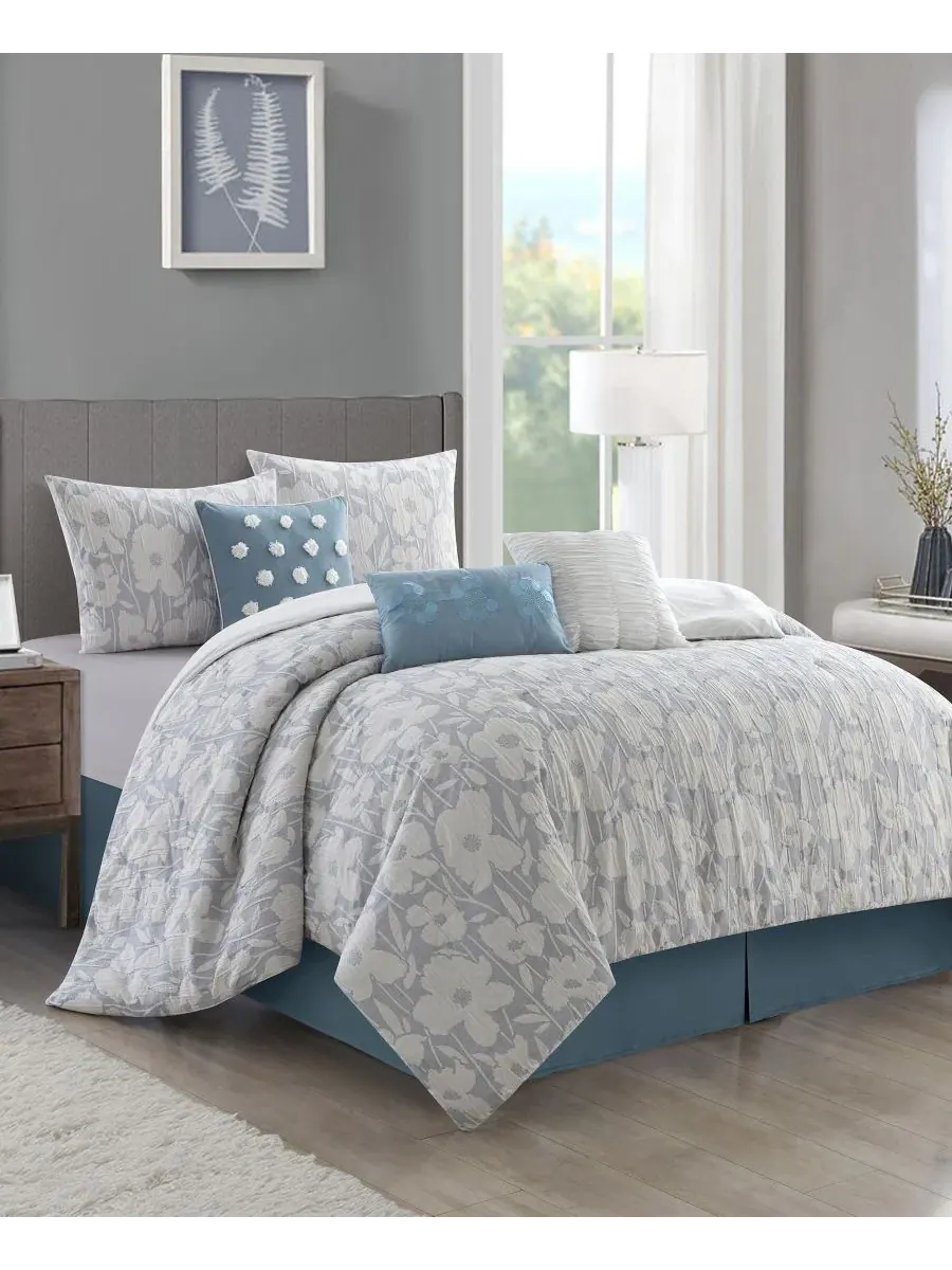 Комплект стеганого одеяла Belavia Floral, Queen Stratford Park — изображение 1 из 6, светлый синий