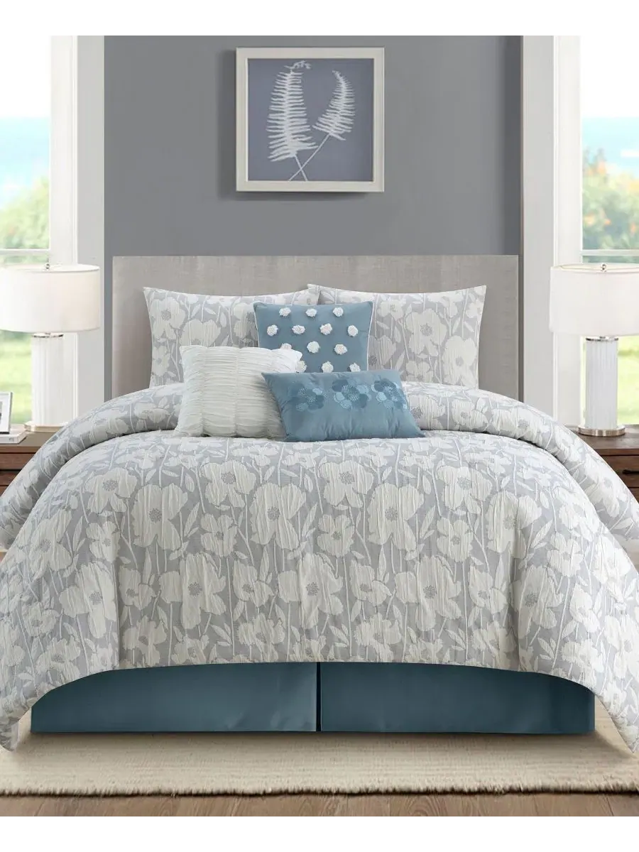 Комплект стеганого одеяла Belavia Floral, Queen Stratford Park — изображение 6 из 6, светлый синий