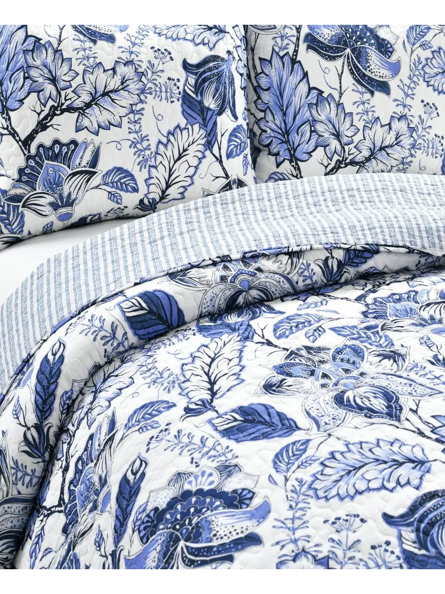 Двусторонний комплект постельного белья cynthia jacobean, 3 предмета, размер king. Lush Décor — изображение 3 из 3, синий
