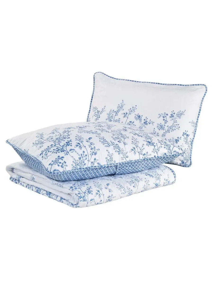 Комплект из трех двусторонних стеганых одеял Flora Cotton, размер King Laura Ashley — изображение 4 из 9, синий