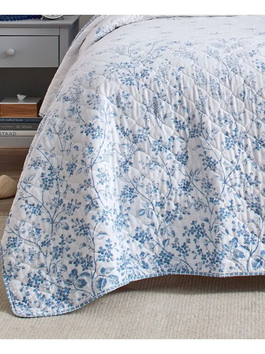 Комплект из трех двусторонних стеганых одеял Flora Cotton, размер King Laura Ashley — изображение 7 из 9, синий