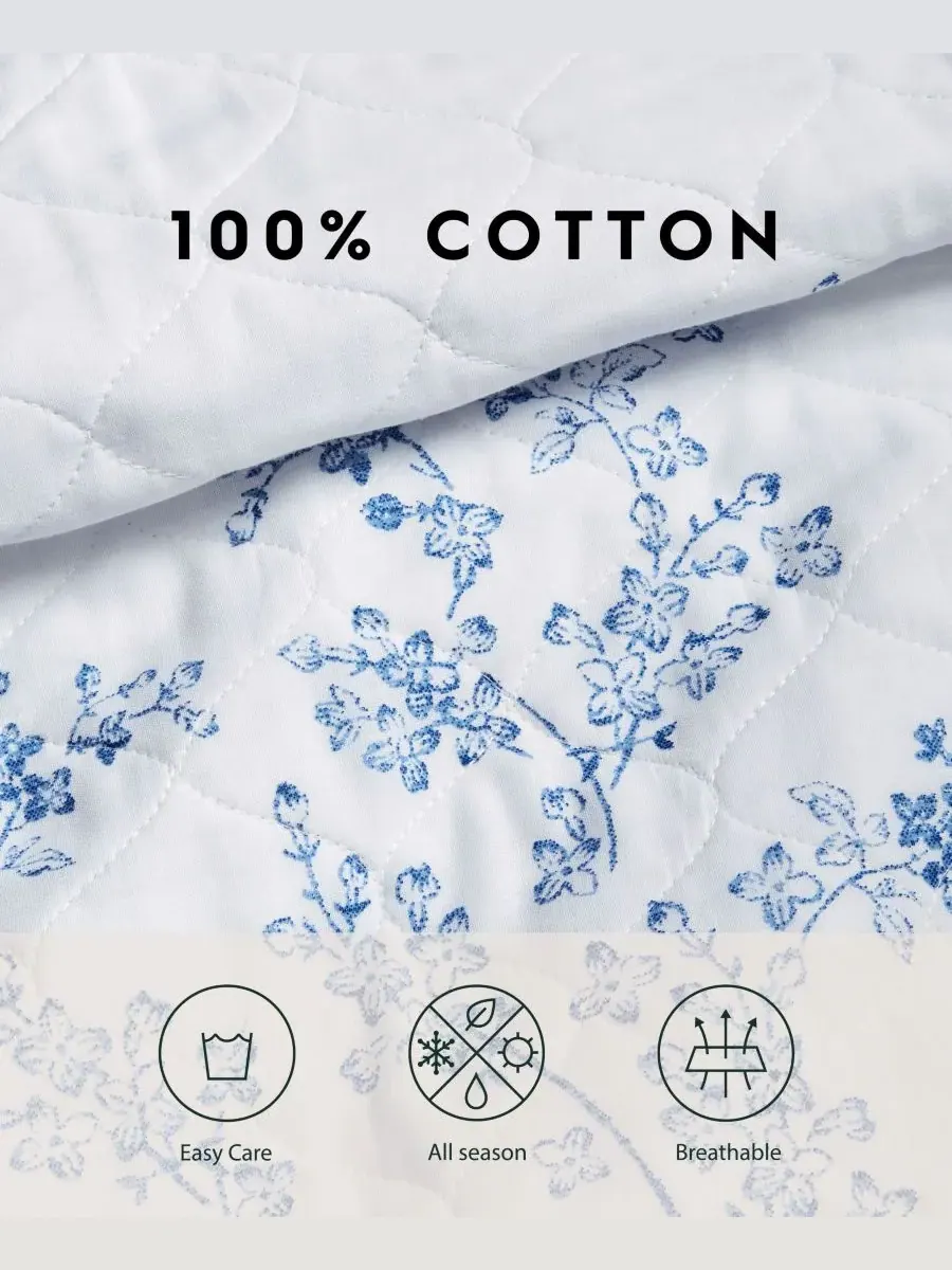 Комплект из трех двусторонних стеганых одеял Flora Cotton, размер King Laura Ashley — изображение 8 из 9, синий