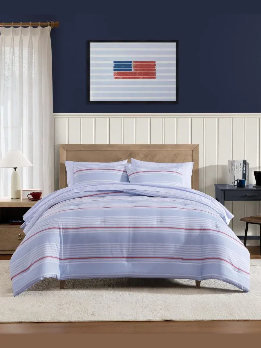 7-предметный комплект постельного белья Lido Stripe Washed Microfiber Tommy Hilfiger