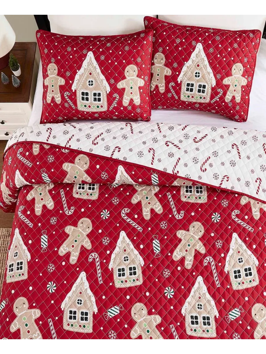 Комплект стеганого покрывала Holiday Lane Reversible 3-Pc., Full/Queen Avanti — изображение 3 из 3, красный