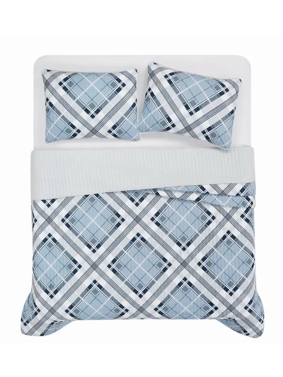 Комплект постельного белья Lars Plaid из 3 предметов, размер King Truly Soft — изображение 3 из 4, синий