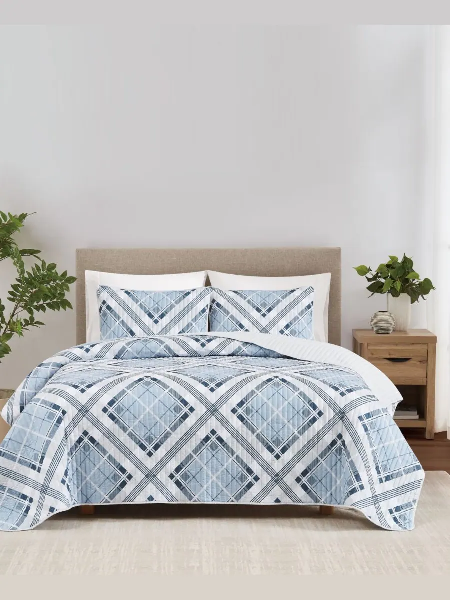 Комплект постельного белья Lars Plaid из 3 предметов, размер King Truly Soft — изображение 4 из 4, синий