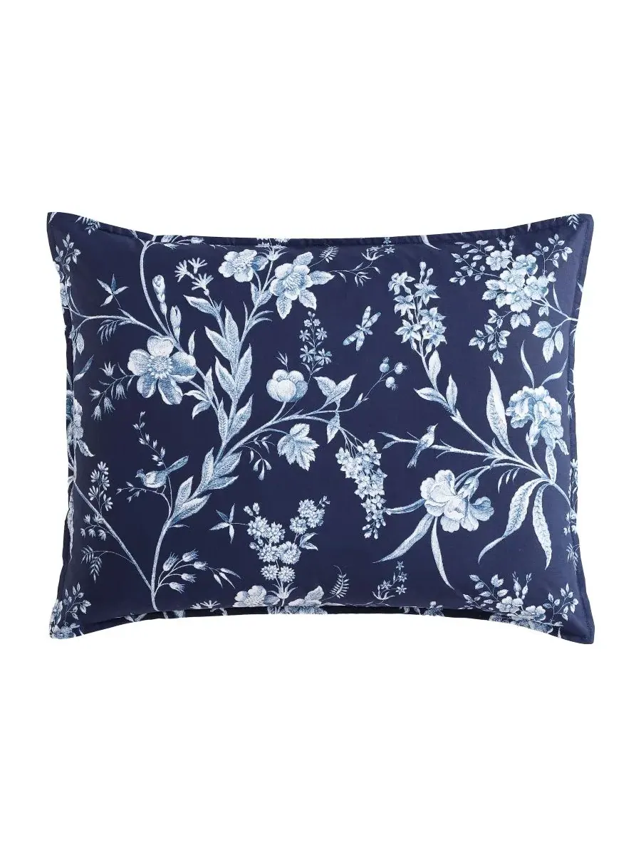 Комплект постельного белья Branch Toile из хлопка, двусторонний, 7 предметов, размер King Laura — изображение 6 из 10, синий