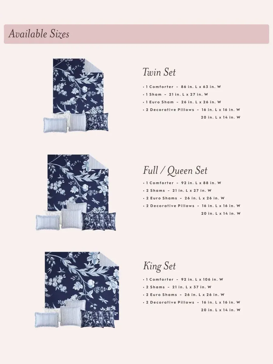Комплект постельного белья Branch Toile из хлопка, двусторонний, 7 предметов, размер King Laura — изображение 10 из 10, синий