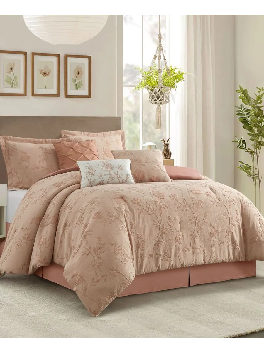 Комплект постельного белья Kursia Floral, 7 предметов, размер Queen Stratford Park — изображение 2 из 5, пудровый розовый