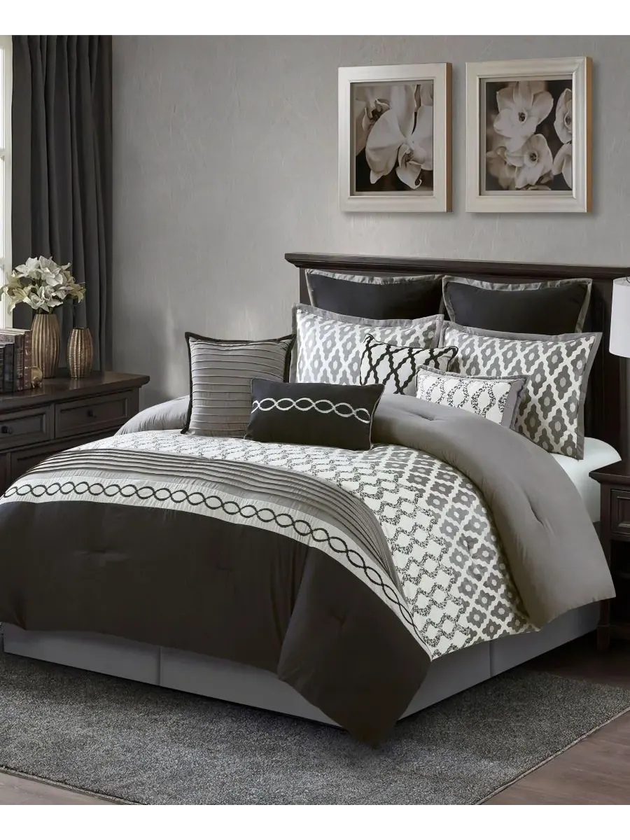 Комплект постельного белья Caval Geometric, 10 предметов, размер Queen Stratford Park — изображение 2 из 3, черный