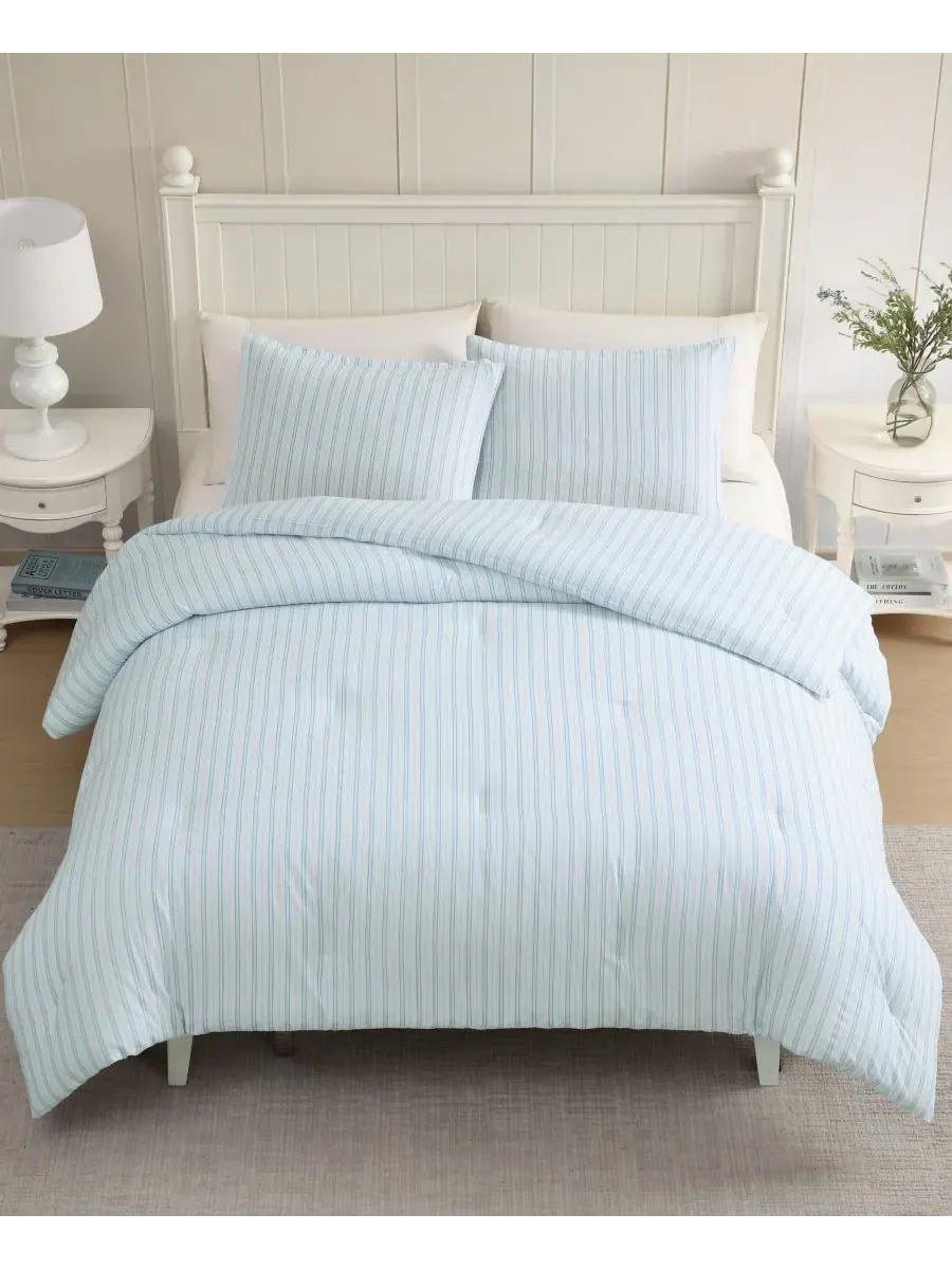 Комплект постельного белья Dilly Dally Stripe из 3 предметов, размер King Laura Ashley — изображение 3 из 7, белый синий