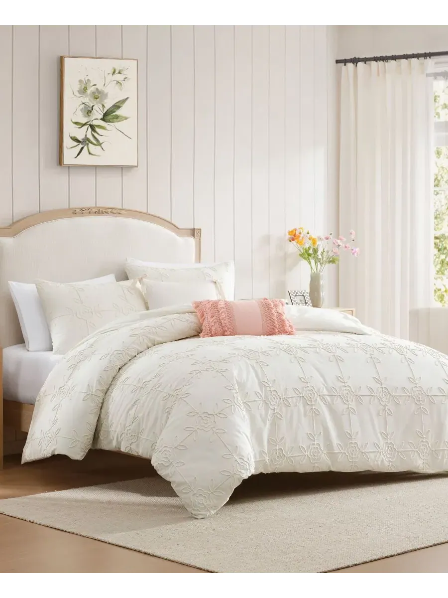 Комплект постельного белья с вышивкой Trellis Rose Peri Home — изображение 3 из 7, белый