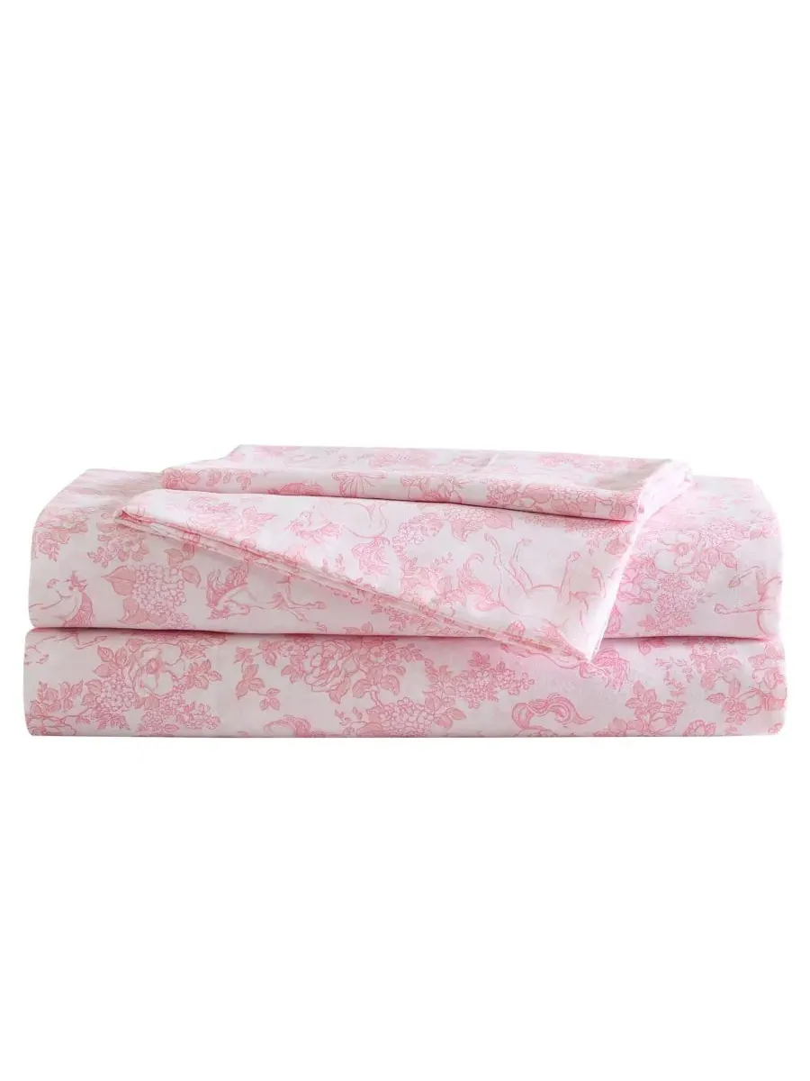 Комплект постельного белья Toile Unicorn из микрофибры, 4 предмета, Queen Laura Ashley Kids — розовый