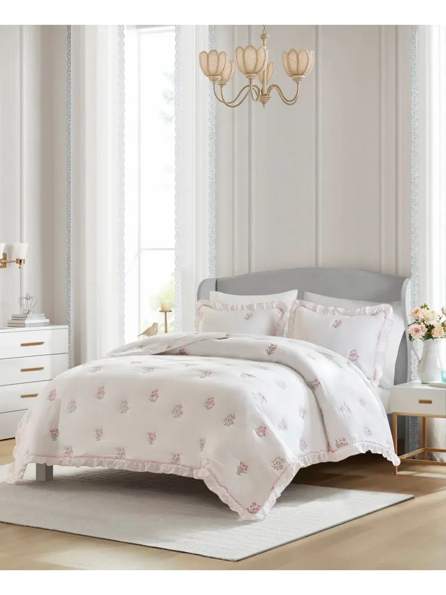 Комплект постельного белья Aglaia Floral с наполнителем из 3 предметов, размер Full/Queen — изображение 2 из 10, розовый