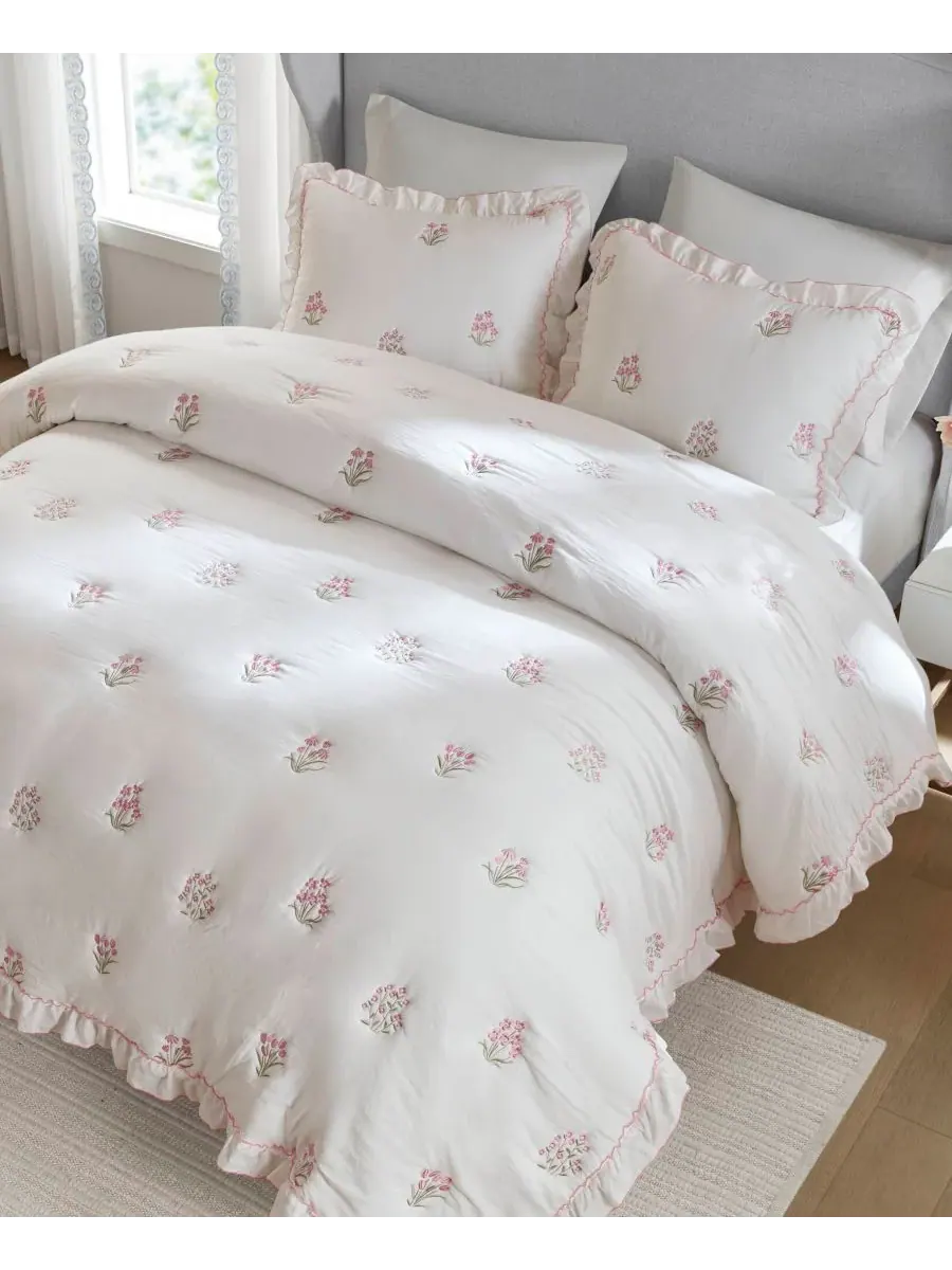 Комплект постельного белья Aglaia Floral с наполнителем из 3 предметов, размер Full/Queen — изображение 5 из 10, розовый