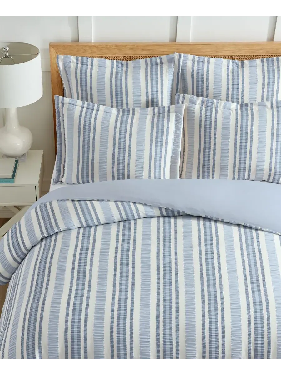 Комплект постельного белья Home Seaside Stripes Textured из 3 предметов, размер King Levtex — изображение 3 из 5, синий
