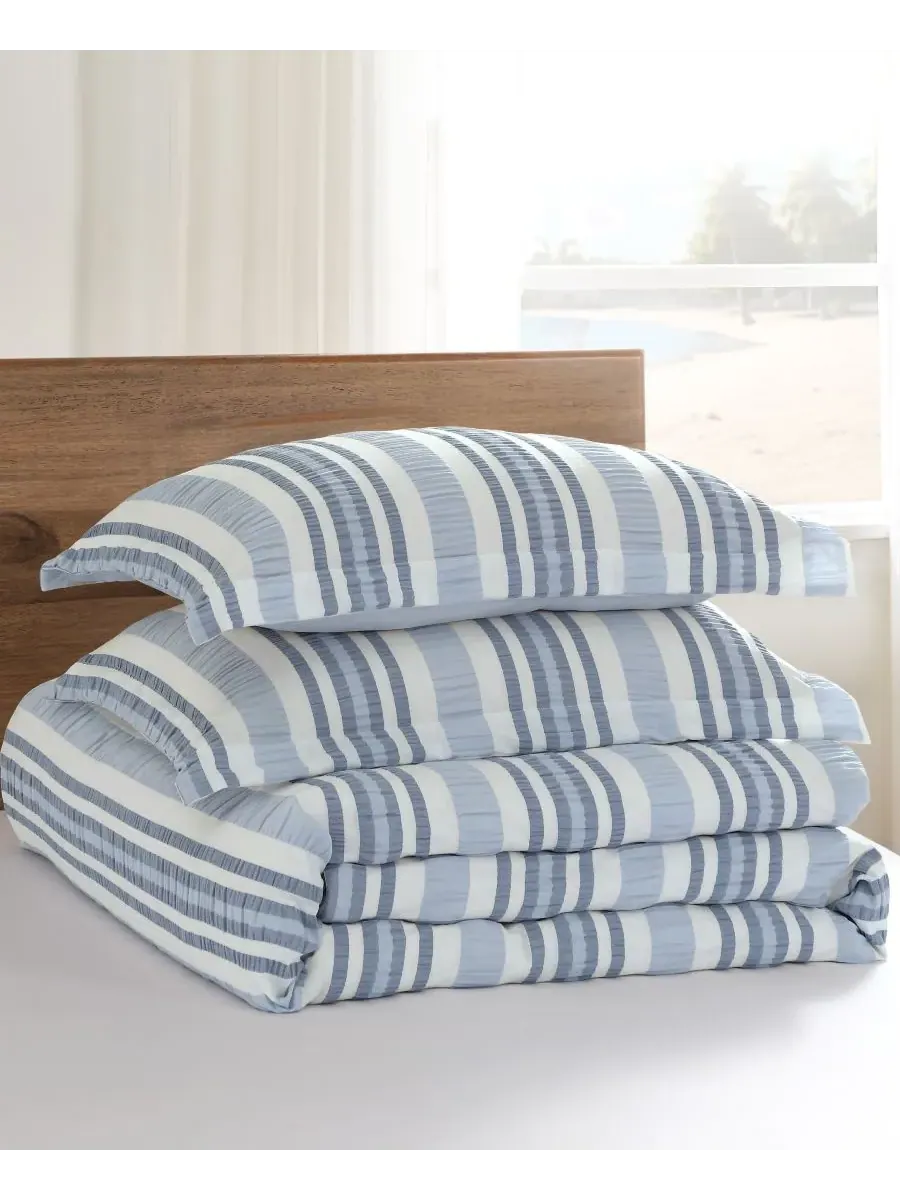 Комплект постельного белья Home Seaside Stripes Textured из 3 предметов, размер King Levtex — изображение 4 из 5, синий
