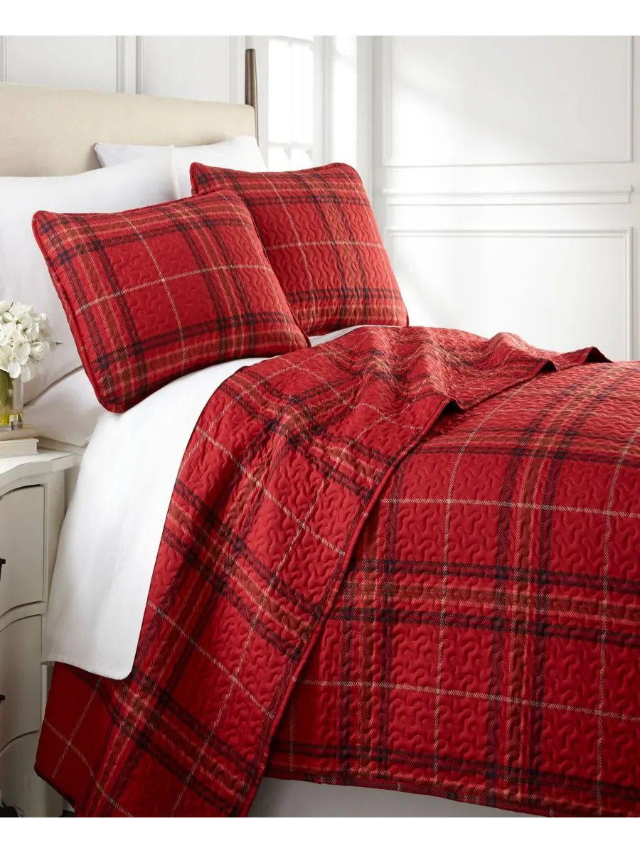 Комплект постельного белья Vilano Plaid Ultra-Soft из 3 предметов, размер Queen Southshore Fine — изображение 1 из 1, красный