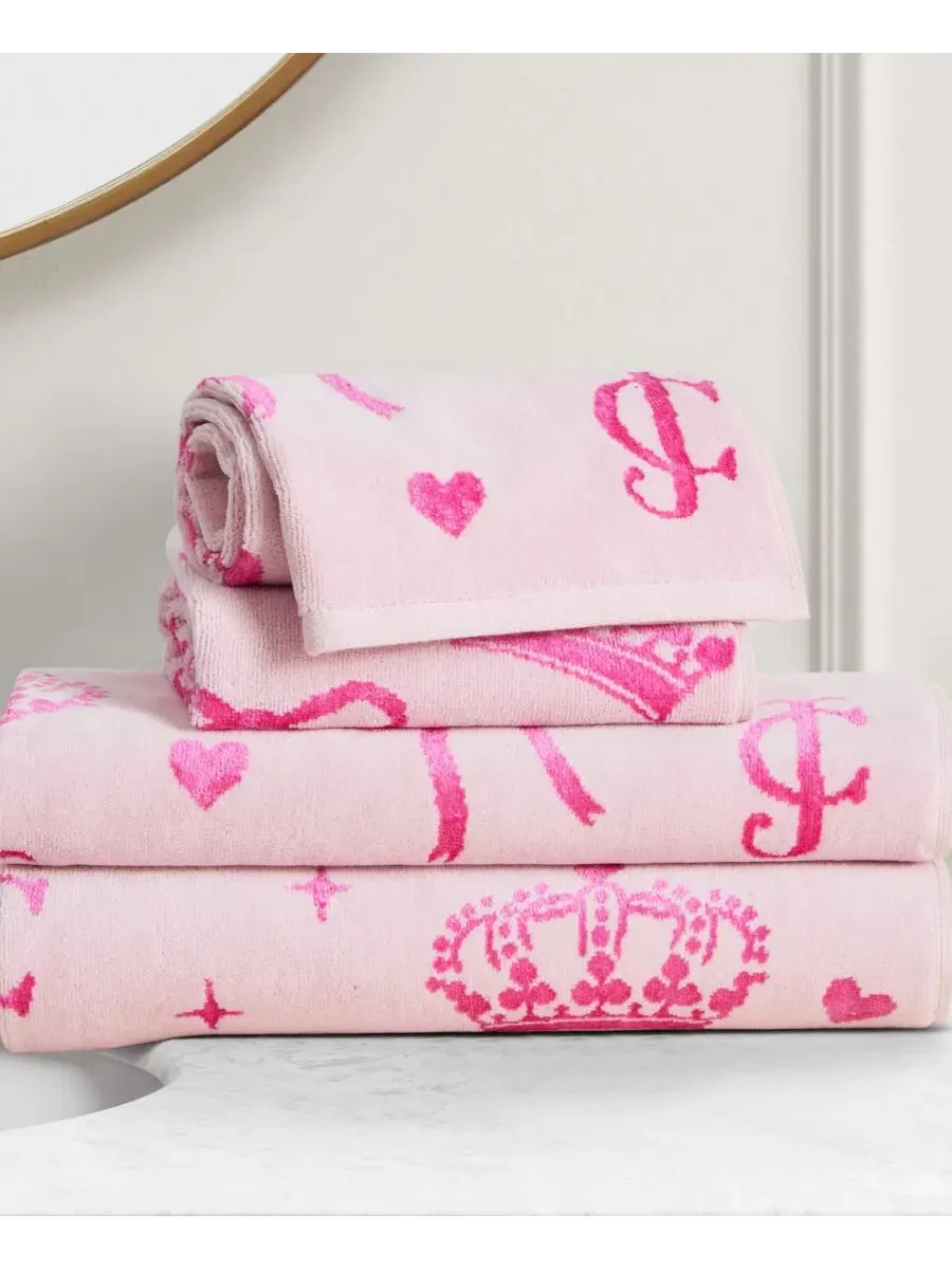 Набор полотенец банных с жаккардовым принтом Crown & Bow Bling Pink Juicy Couture — изображение 2 из 8, розовый