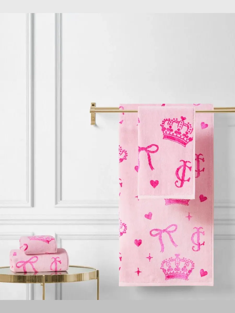 Набор полотенец банных с жаккардовым принтом Crown & Bow Bling Pink Juicy Couture — изображение 3 из 8, розовый