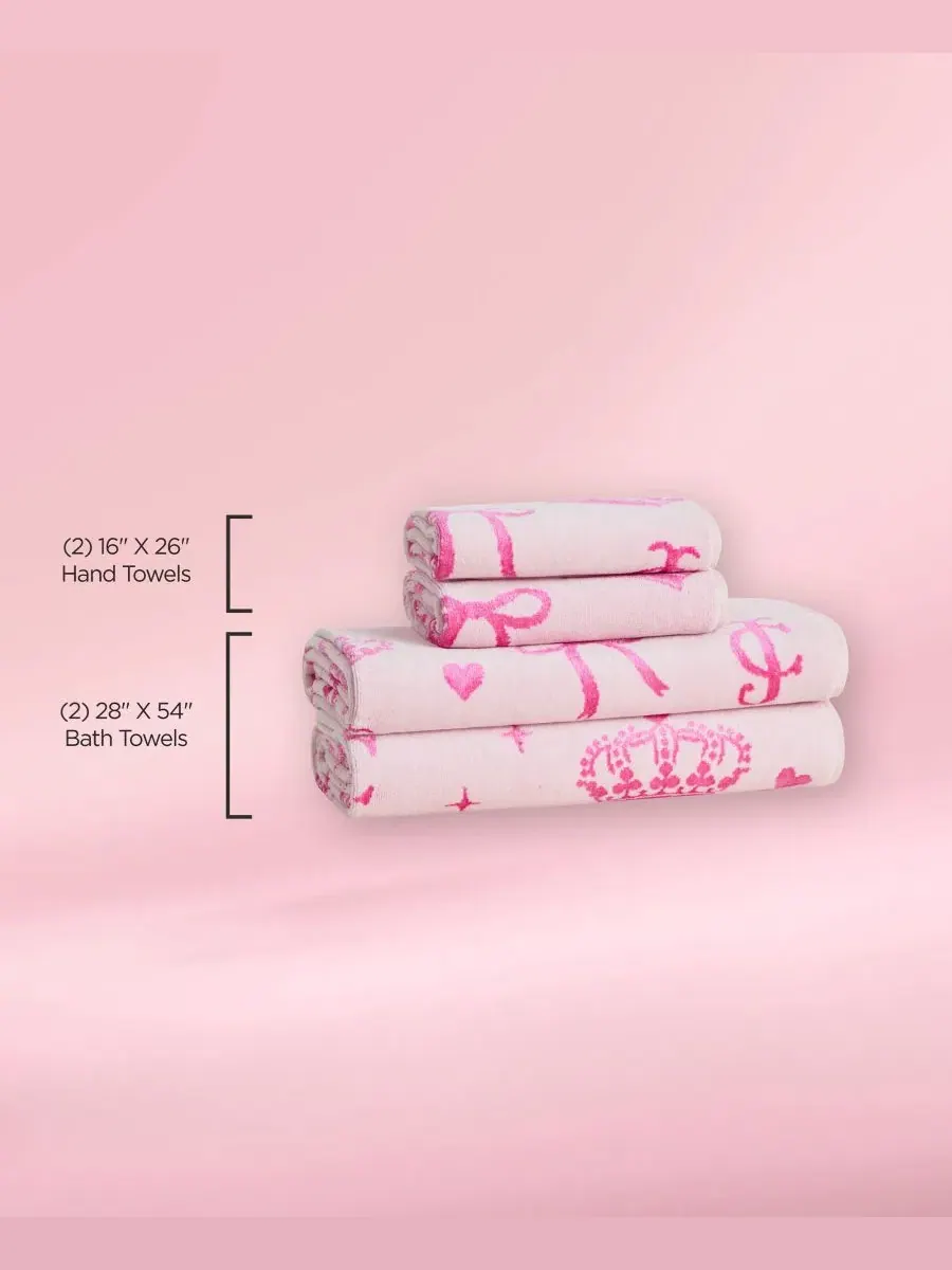 Набор полотенец банных с жаккардовым принтом Crown & Bow Bling Pink Juicy Couture — изображение 4 из 8, розовый