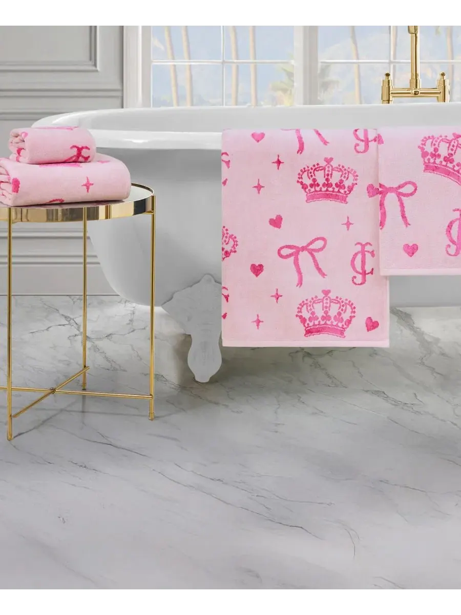 Набор полотенец банных с жаккардовым принтом Crown & Bow Bling Pink Juicy Couture — изображение 5 из 8, розовый