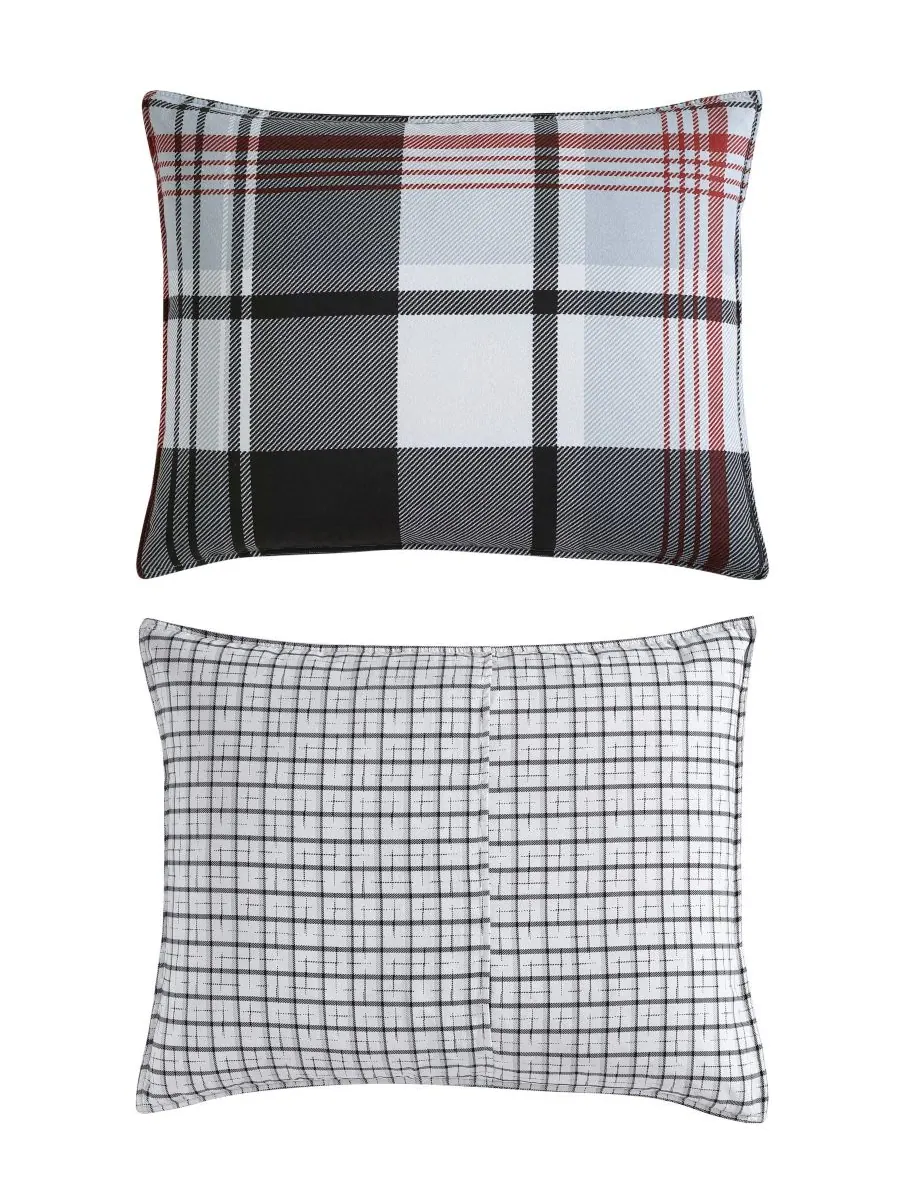 Комплект постельного белья Normandy Plaid Micro Suede Down Alternative из 3 предметов — изображение 2 из 10, черный красный