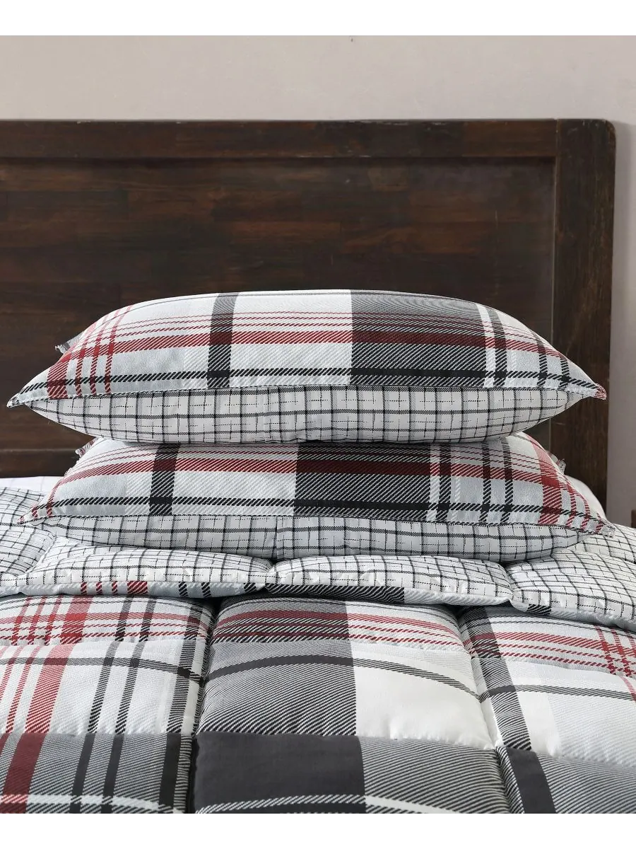 Комплект постельного белья Normandy Plaid Micro Suede Down Alternative из 3 предметов — изображение 8 из 10, черный красный