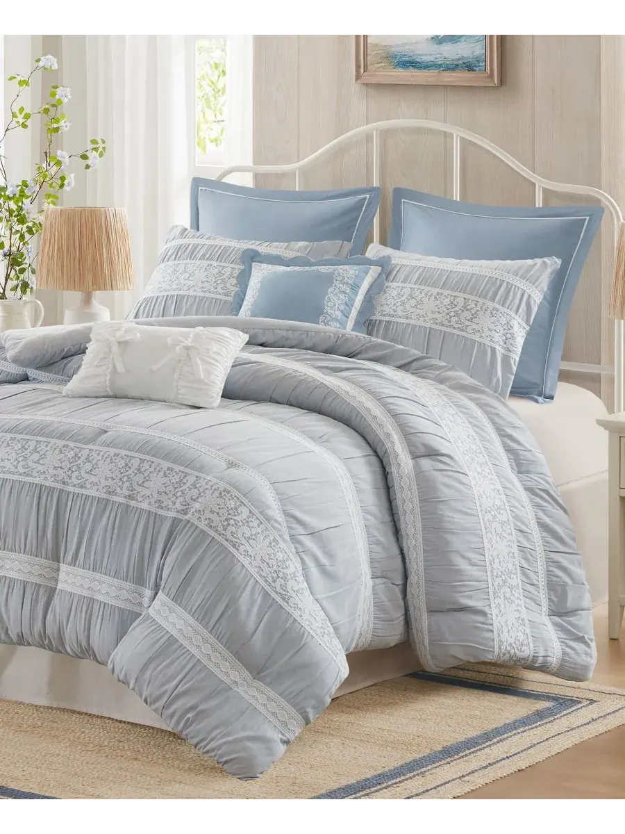Комплект постельного белья Perryn Jacquard из 7 предметов, размер King Madison Park — изображение 2 из 10, синий