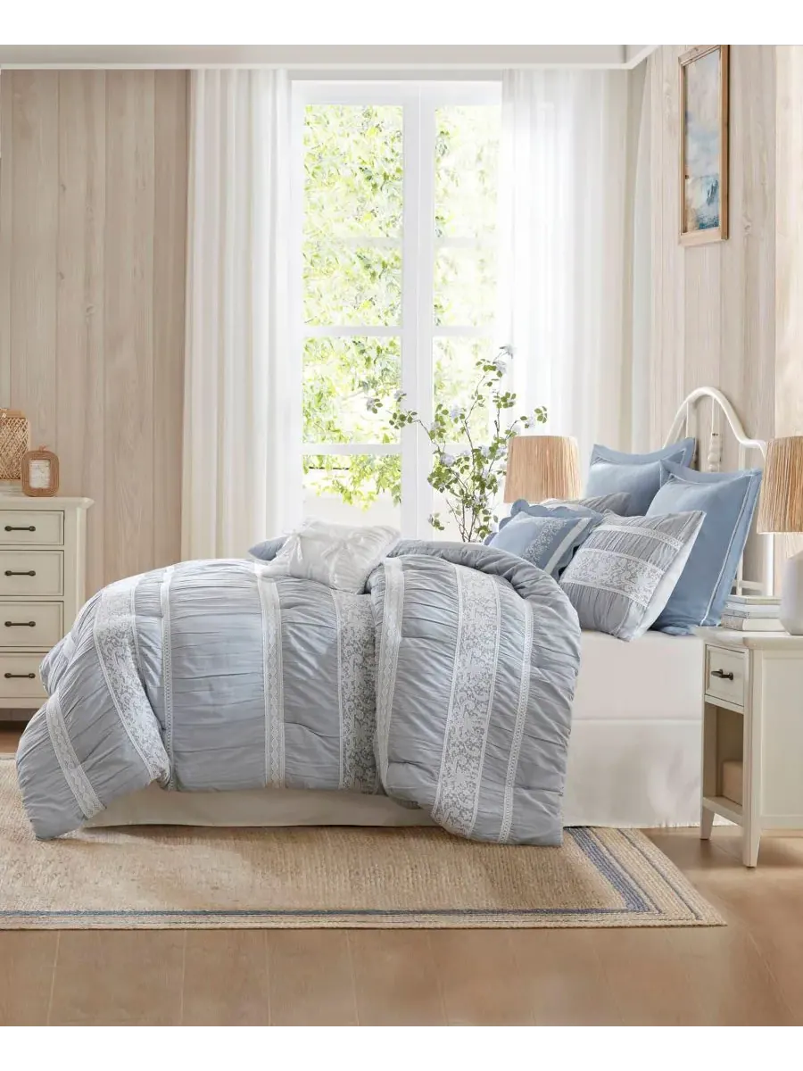 Комплект постельного белья Perryn Jacquard из 7 предметов, размер King Madison Park — изображение 8 из 10, синий