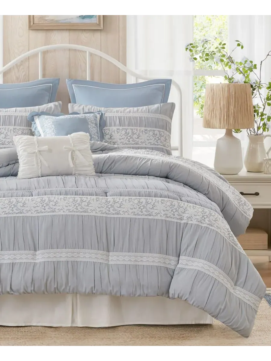 Комплект постельного белья Perryn Jacquard из 7 предметов, размер King Madison Park — изображение 9 из 10, синий
